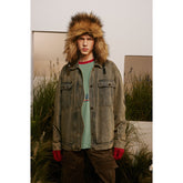 Unisex Jacket Vintage 3D Cutting Washed Denim Jacket Men and Women Baggy Coat